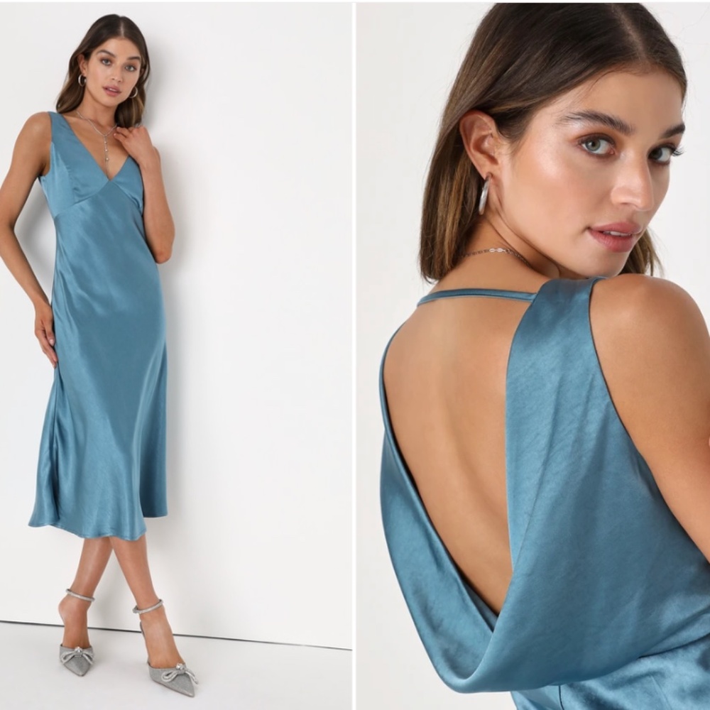 Lulu's Elegant Blue Satin Dress